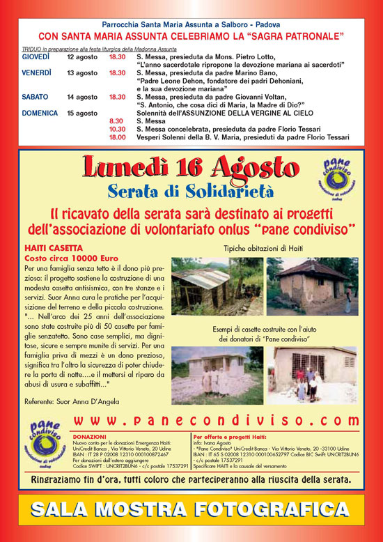 Programma celebrazioni liturgiche per festa dell'Assunta
